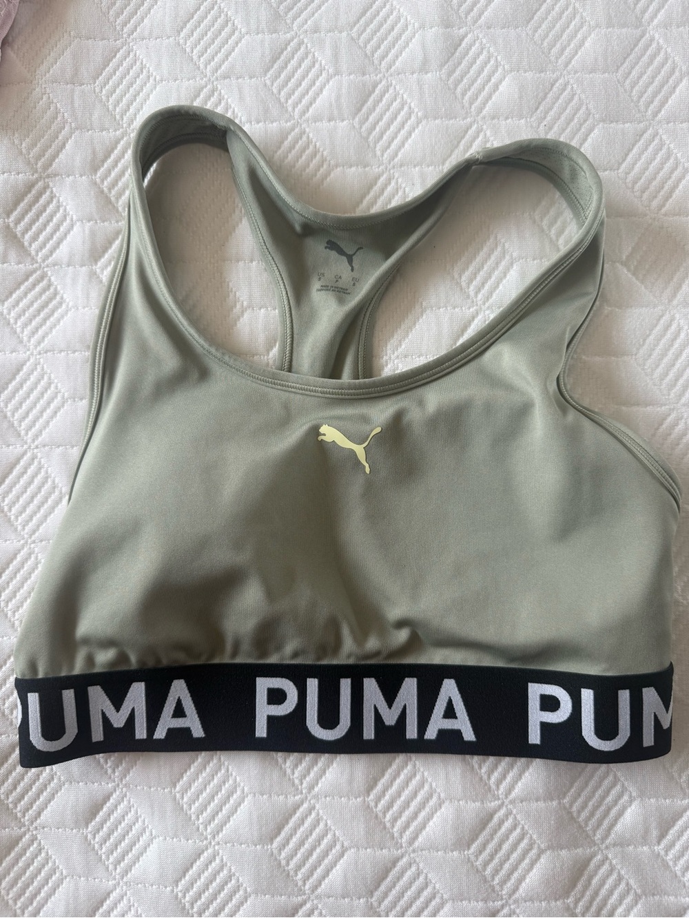 Puma Olive Green Logo Elastic-Band Sports Bra